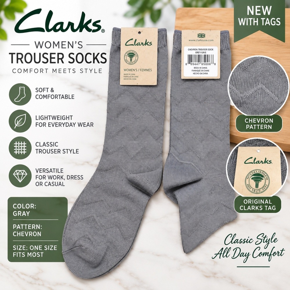 Clarks Womens Trouser Socks Gray Chevron Knit Dress Socks One Size NWT